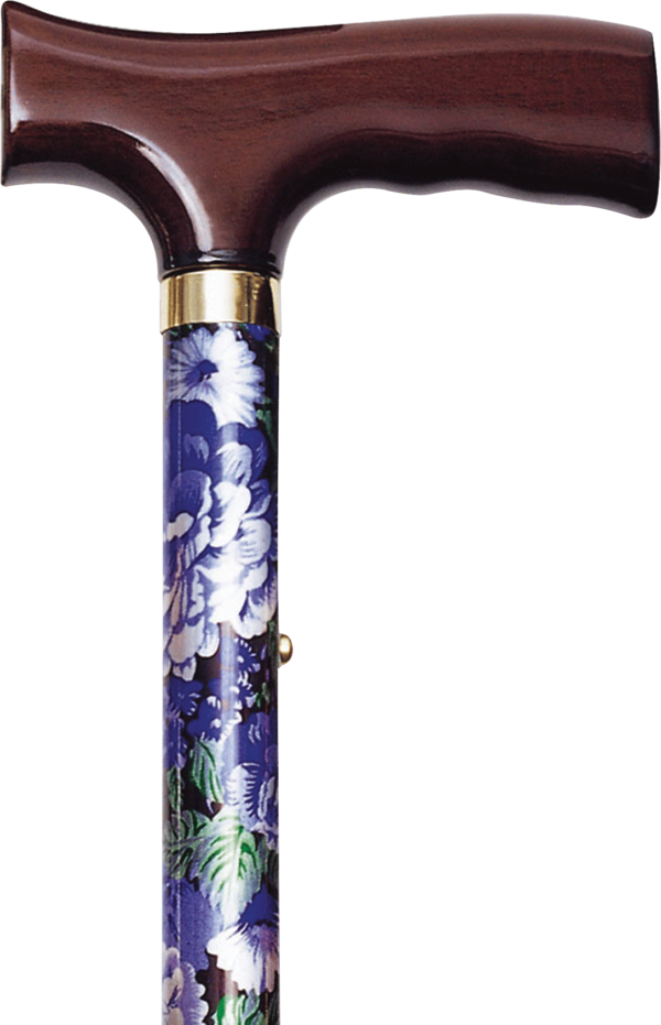 Folding Travel Cane with Fritz Handle, Mauve Floral, 33" - 37"