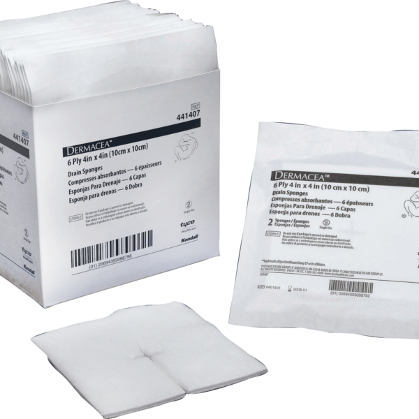 Dermacea Non-Woven Drain Sponge, Sterile 2's, 4" x 4", 6 ply