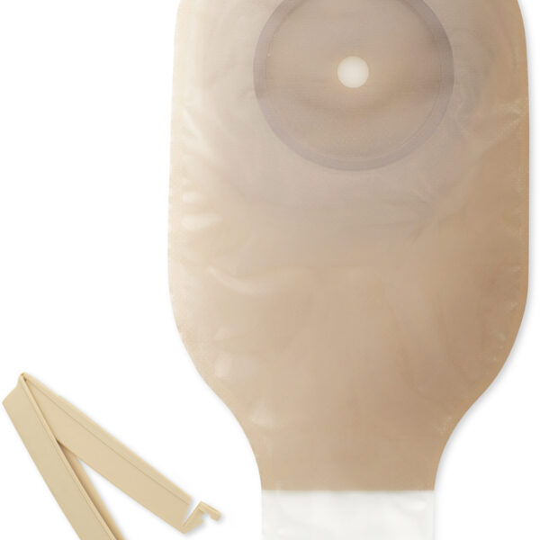 Premier Convex Flextend Drain Pouch with Belt Tab, Clip and Tape Border, Transparent, 1 1/