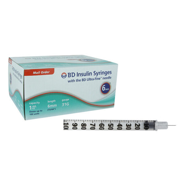 Ultra-Fine Insulin Syringe with Half-Unit Scale 31G x 6 mm, 1 mL (100 count)