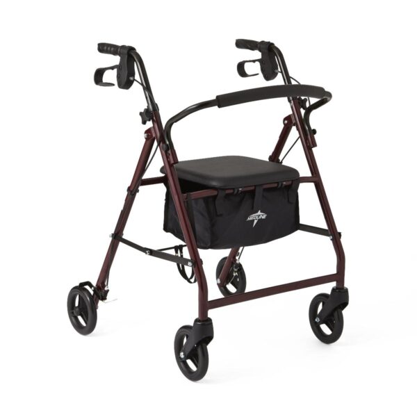 Basic Rollator, Burgundy, 31" - 35", 6" Wheel Size