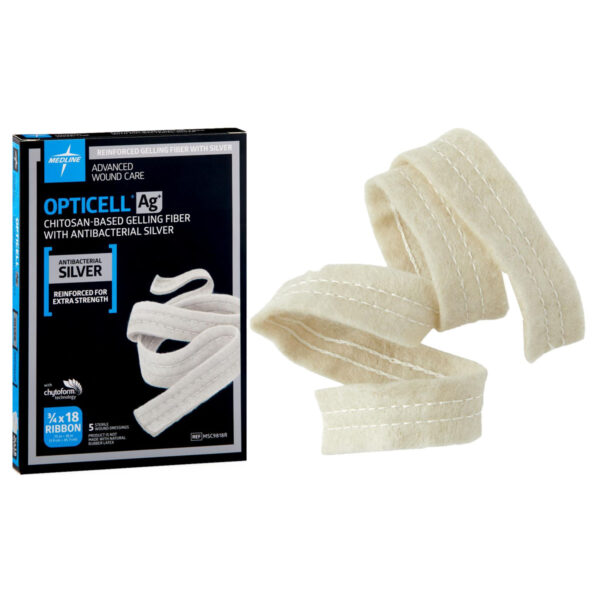 Opticell Ag+ Silver Antibacterial Gelling Fiber Wound Dressing, Reinforced, 0.75" x 18"