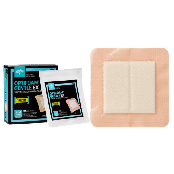 Optifoam Gentle EX Silicone-Faced Foam Dressing with Border, 4" x 4"