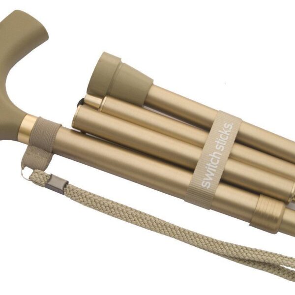 Switch Sticks Designer Walking Stick Cane, Folding, Adjustable, Gold