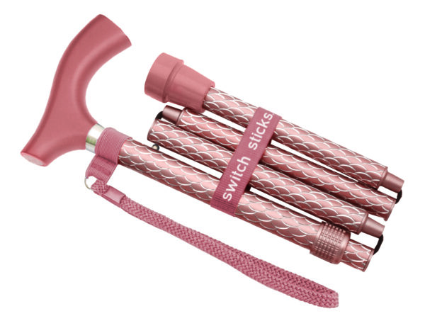 Switch Sticks Designer Walking Stick Cane, Folding, Adjustable, Engraved Rose Gold