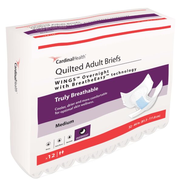 WINGS Overnight Quilted Brief with BreatheEasy Technology, Medium, 32" - 44", Absorbency Level 4