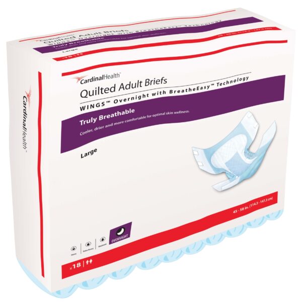 WINGS Overnight Quilted Brief with BreatheEasy Technology, Large, 45" - 58"