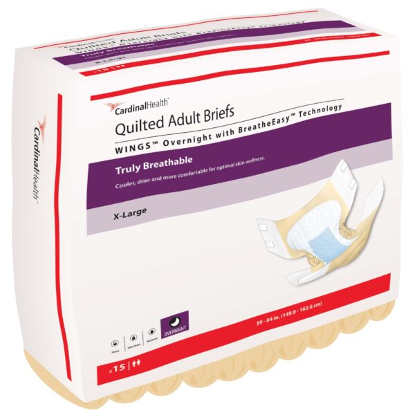 WINGS Overnight Quilted Brief with BreatheEasy Technology, X-Large, 59" - 64"