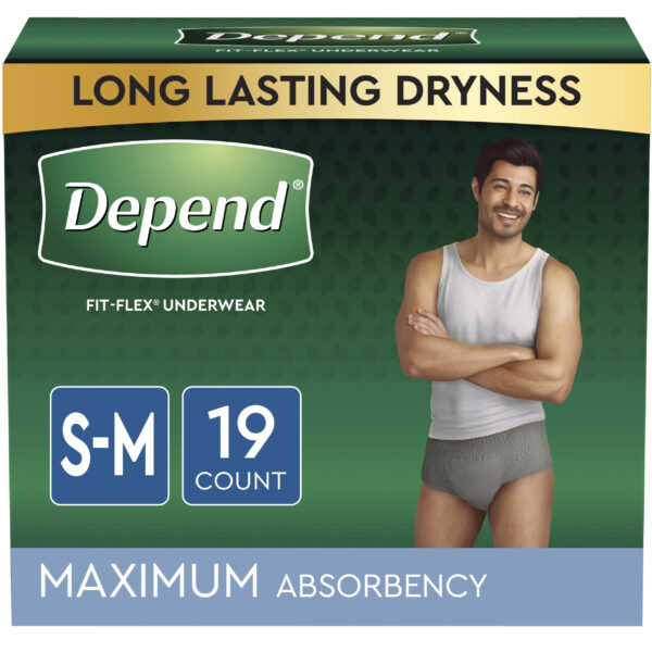 Depend Maximum Absorbency Underwear for Men small/medium, 28" - 40" waist, 34" - 46" hips, disposable. REPLACES: 6951700