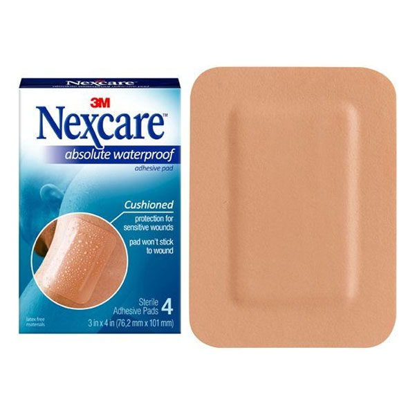 Nexcare Absolute Waterproof Adhesive Pads, 3" x 4", 4 Count