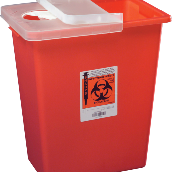 SharpSafety Sharps Container with Hinged Lid, Red, 8 Gallon