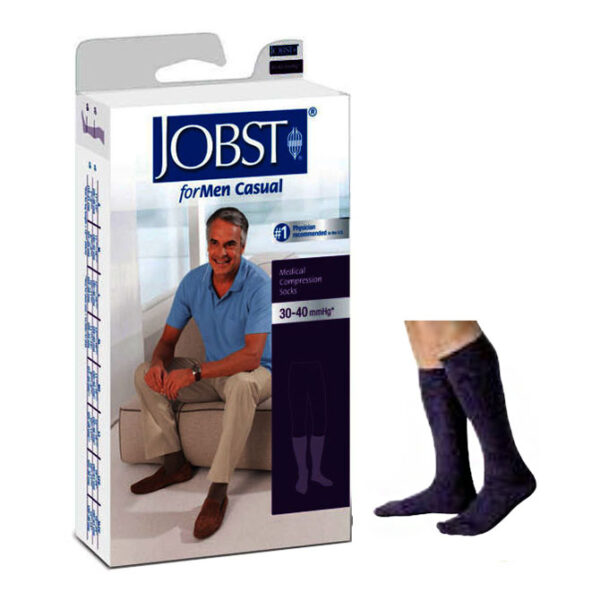 Jobst For Men Casual Knee-High, 30-40, Closed, Navy, X-Large