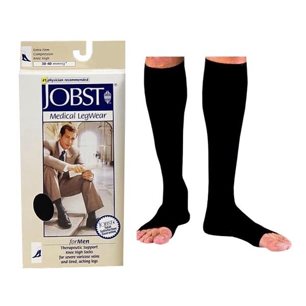 Men's Knee-High Ribbed Compression Socks Small, Black, 30-40 mmHg