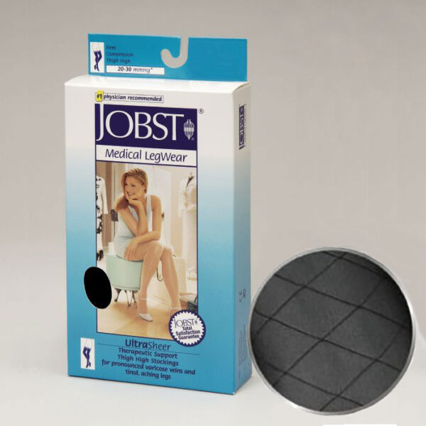 Ultrasheer Thigh-High with Silicone Band and Diamond Pattern, 20-30, Closed, Classic Black, Small