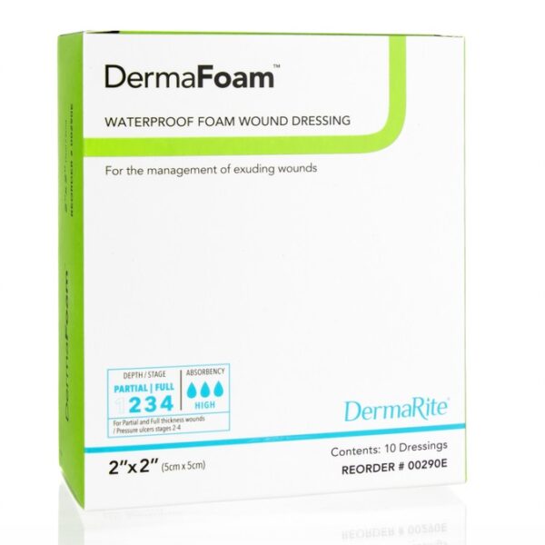 DermaFoam Waterproof Foam Wound Dressing without Border, 2" x 2"