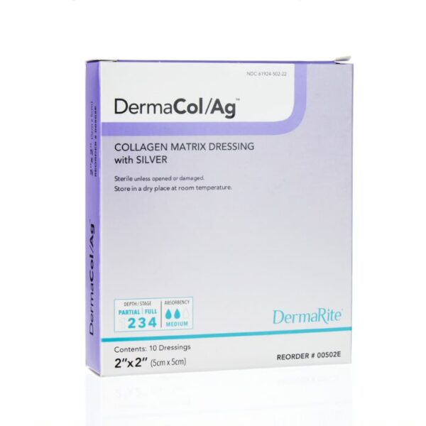 DermaCol Ag Collagen Matrix Wound Dressing with Silver, 2" x 2"