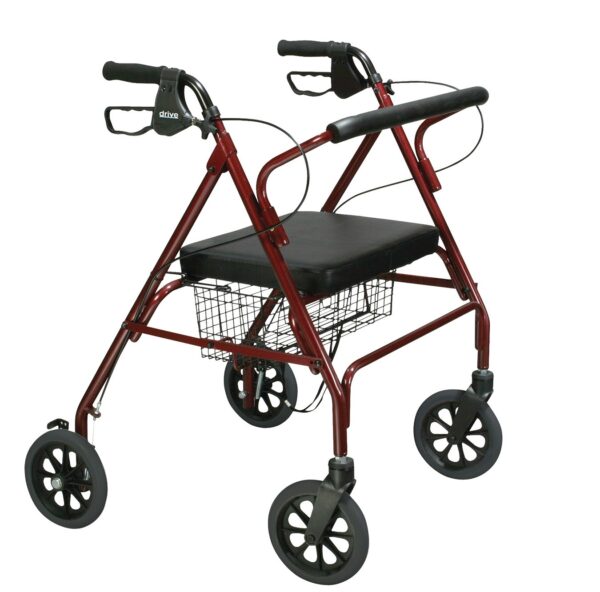 Go-Lite Bariatric Steel Rollator, Padded Seat, Red