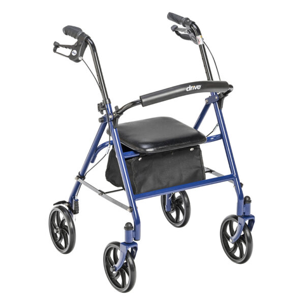 Drive Medical Durable 4-wheel Rollator with Fold Up Removable Back, Blue, 25.5" L x 23.5" W x 35" H
