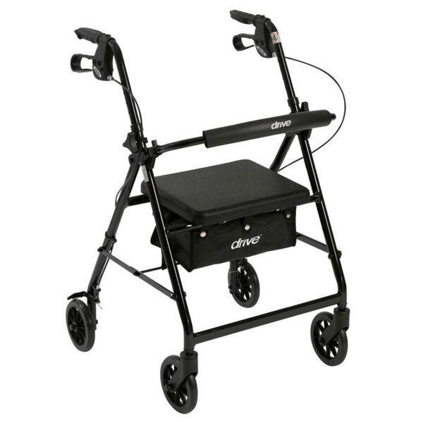 4-Wheel Rollator Black, 6" Casters, Aluminum