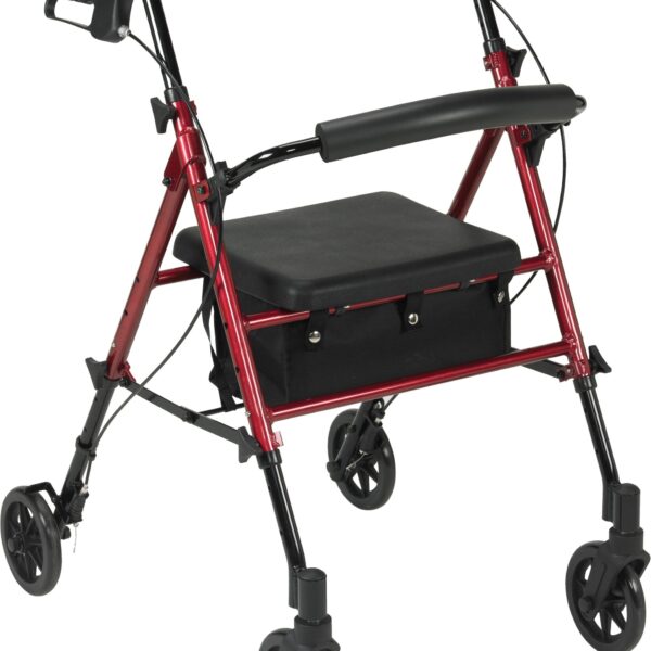 4-Wheel Rollator Red, 6" Casters, Aluminum
