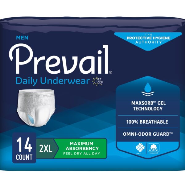 Prevail Underwear for Men, 2X-Large, 64" - 80", Maximum Absorbency