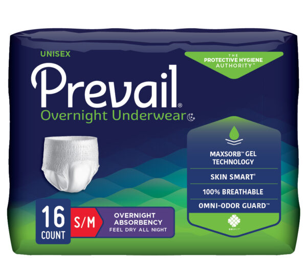 Prevail Unisex Overnight Underwear, Small/Medium, 34" x 46" - REPLACES  FQPMX512 & FQPWX512.
