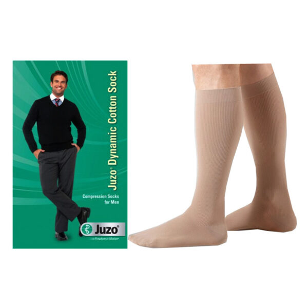 Juzo Dynamic Cotton for Men Knee-High, 20-30, Full Foot, Khaki, Size 2