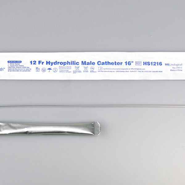 TruCath Hydrophilic Catheter with water bag and touch free sleeve, 12FR, 16"