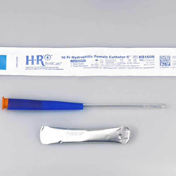TruCath Hydrophilic Catheter with water bag and touch free sleeve, 16FR, 6"
