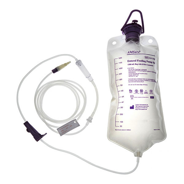 AMSure Enteral Feeding Bag Pump Set with ENFit & Transition Connectors, 1200 mL