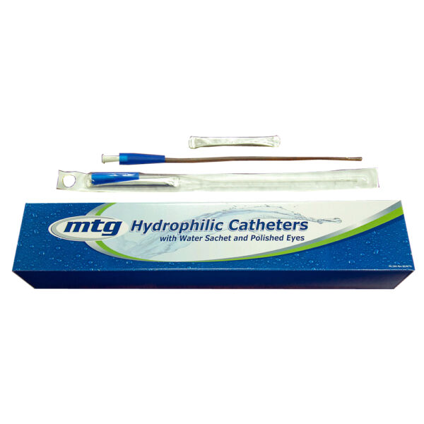 MTG Hydrophilic Straight Tip Male Intermittent Catheter, 12 Fr, 16" Soft Vinyl Catheter with Sterile Water Sachet and Handling Sleeve