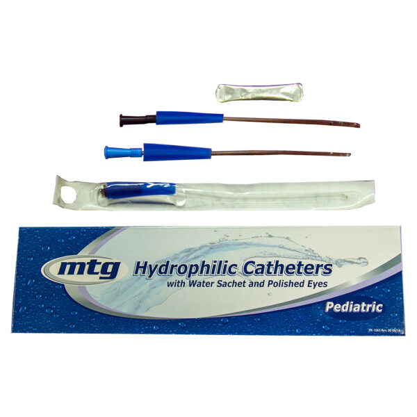 MTG Hydrophilic Coude Tip Catheter, 8 Fr, 10" Vinyl Catheter with Sterile Water Sachet and Handling Sleeve