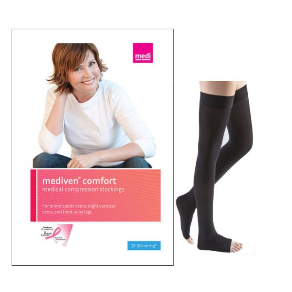 Comfort Thigh-High with Silicone Top Band, 15-20, Open, Ebony, Size 2