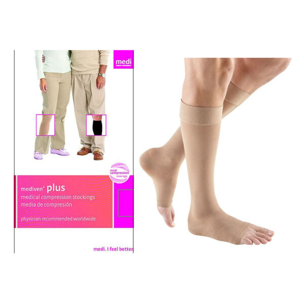 Extra Wide Calf with Silicone Band, 30-40, Open Toe, Beige, Size 7