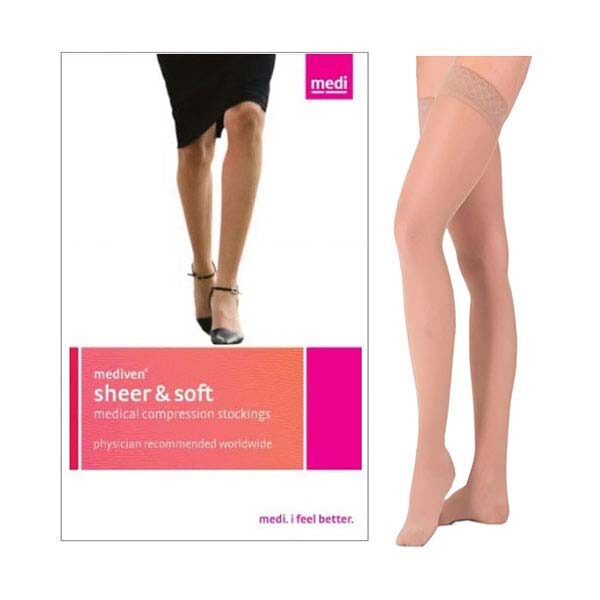 Mediven Sheer & Soft Thigh-High with Lace Silicone Band, 30-40, Closed, Natural, Size 4
