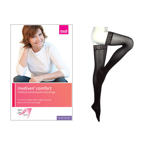 Mediven Comfort Thigh-High with Silicone Border, 30-40, Closed, Ebony, Size 1