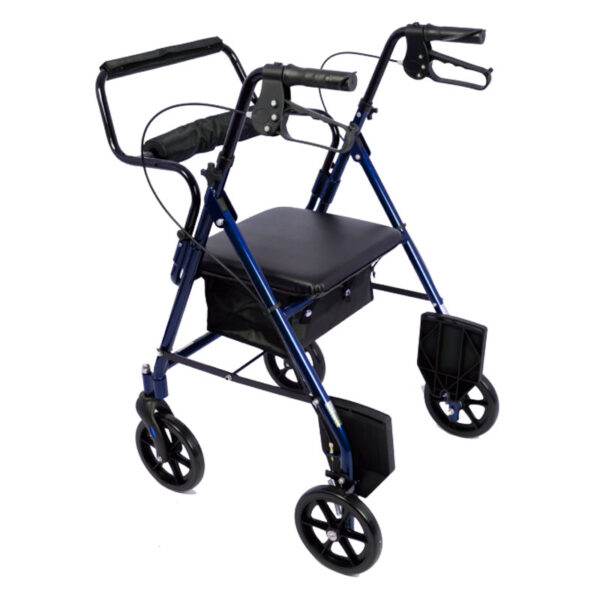 Aluminum Transport Rollator 8" Wheels, Blue