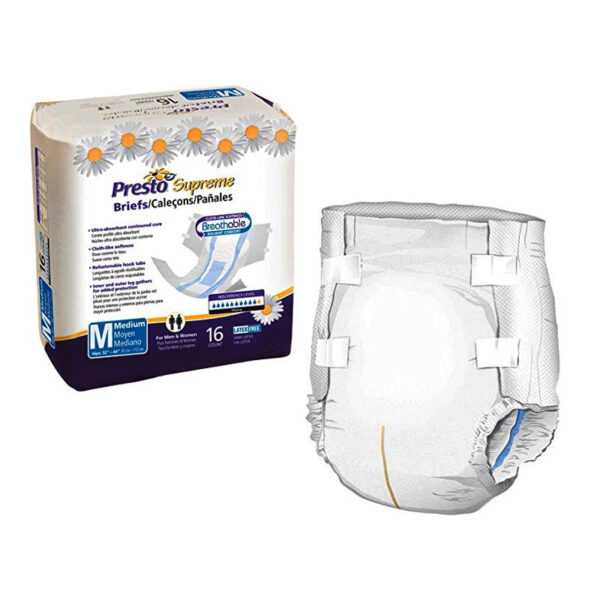 Presto Maximum Absorbency Ultimate Incontinence Brief, Medium, 32" to 44" Circumference, White