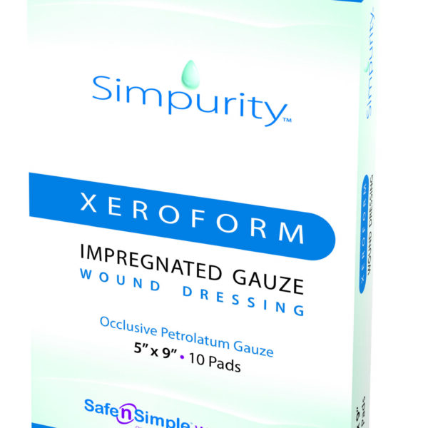 Simpurity Xeroform Petrolatum Impregnated Gauze Wound Dressing, 5" x 9"