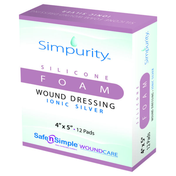 Simpurity Foam Wound Dressing Silver Silicone, 4" x 5"