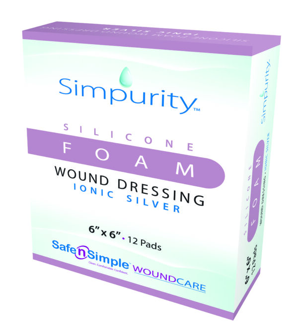 Simpurity Foam Wound Dressing Silver Silicone, 6" x 6"