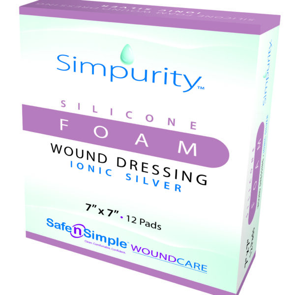 Simpurity Foam Wound Dressing Silver Silicone, 7" x 7"