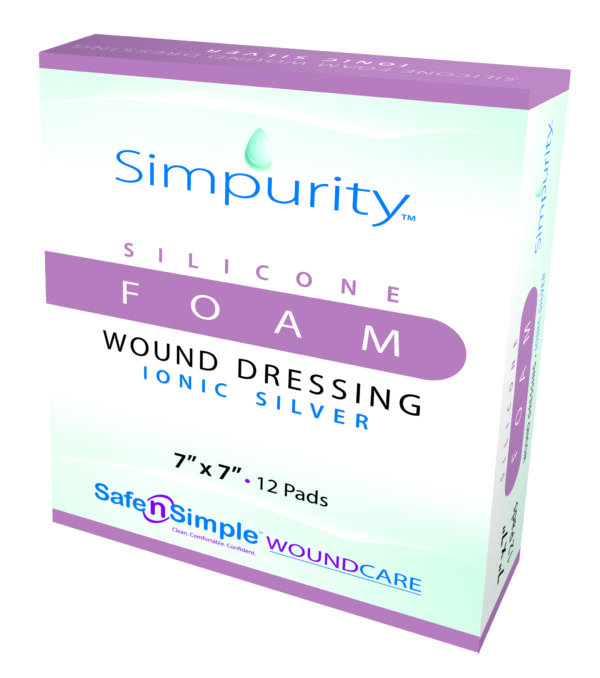 Simpurity Foam Wound Dressing Silver Silicone, 7" x 7"