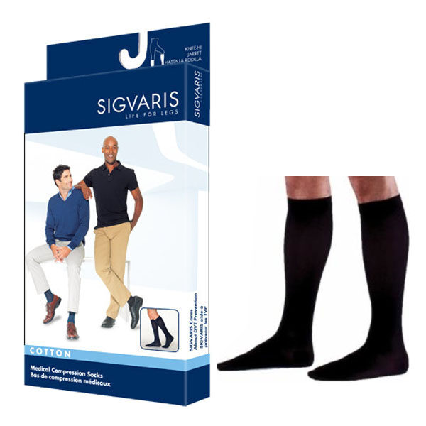 232C Essential Cotton Calf with Grip-Top, 20-30mmHg, Men's, Medium, Long, Black