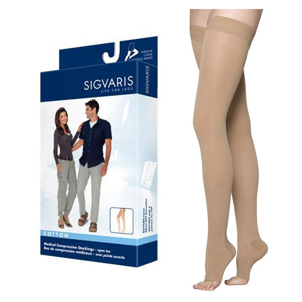 232N Essential Cotton Thigh, 20-30mmHg, Open Toe, Small, Long, Crispa