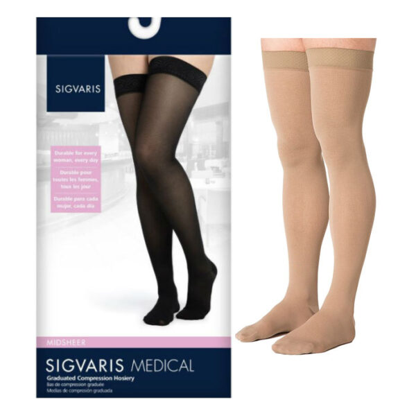 752N Style Medium Sheer Thigh, 20-30mmHg, Women's, Small, Long, Natural