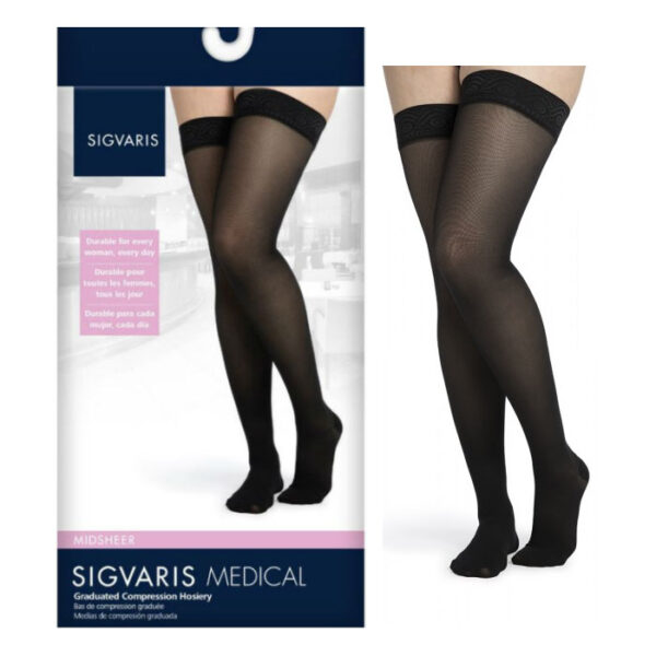 752N Style Medium Sheer Thigh, 20-30mmHg, Women's, Small, Long, Black