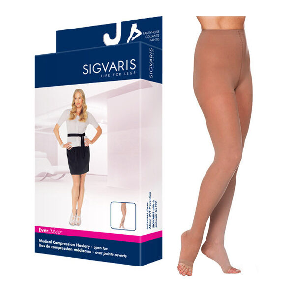 782P Style Sheer Pantyhose, 20-30mmHg, Open Toe, Medium, Long, Suntan