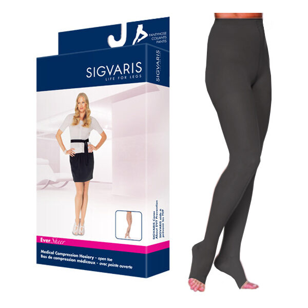 782P Style Sheer Pantyhose, 20-30mmHg, Open Toe, Medium, Long, Black