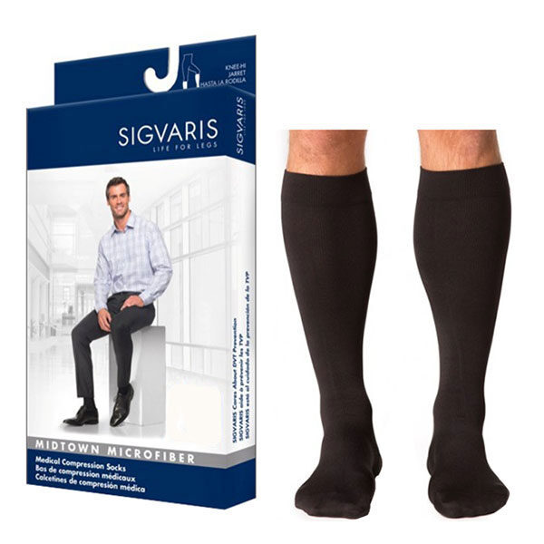 822C Style Microfiber Calf, 20-30mmHg, Men's, Medium, Long, X-Long Foot, Black